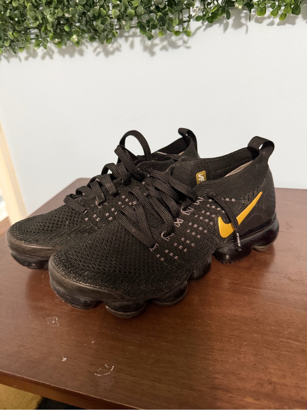 Nike Black Knit VaporMax Sneakers with Yellow Accent
